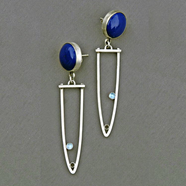 Lapis-Look Stud Open Triangle Drop Earrings