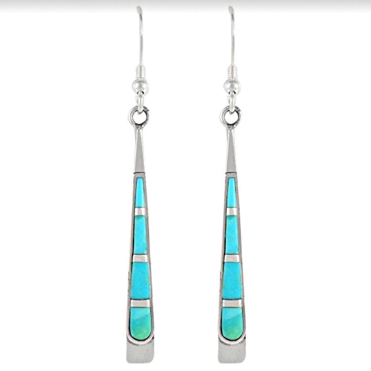 Blue Opal-Look Inlay Long Bar Earrings
