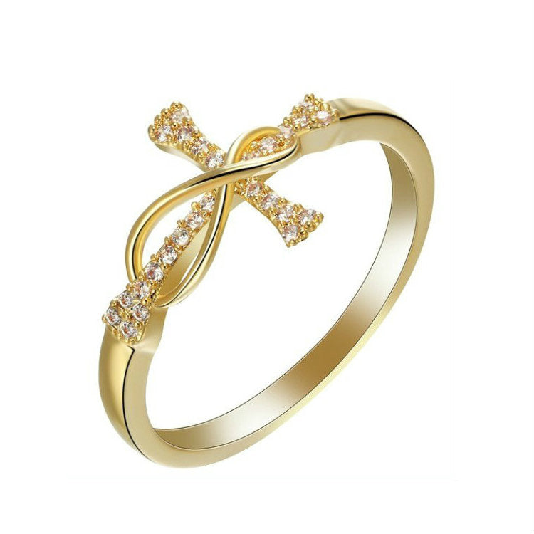 Gold Pave CZ Infinity Cross Ring