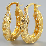Gold Spiral Filigree Wide Hoop Earrings