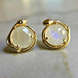 Moonstone-Look Round Snake Wrap Stud Earrings