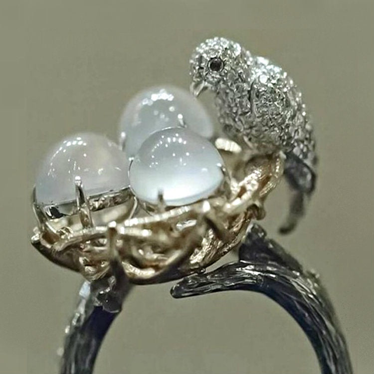 Bird Nest Moonstone-Look Egg Ring