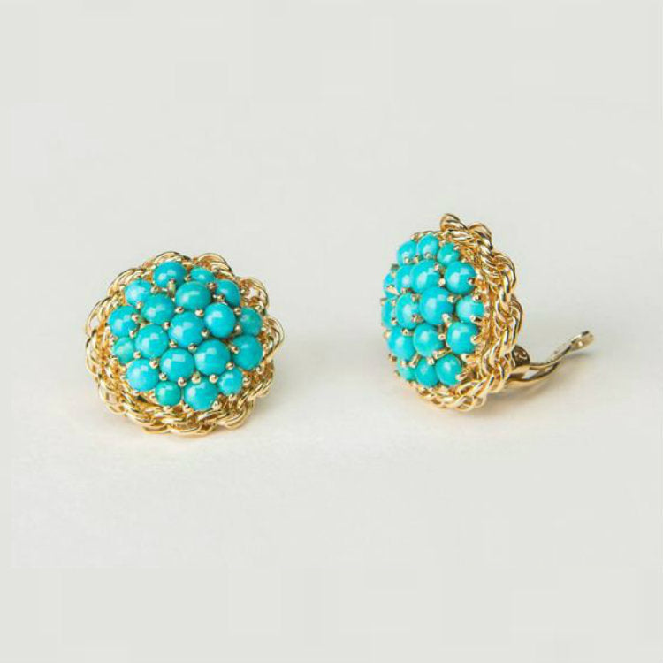Turquoise-Look Bead Cluster Stud Earrings