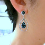 Sapphire-Blue Pear CZ Double Halo Drop Earrings