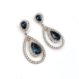 Sapphire-Blue Pear CZ Double Halo Drop Earrings