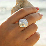 Iridescent Scallop Shell Silver Ring