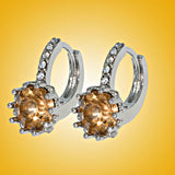 Champagne Round CZ Crown Huggie Earrings