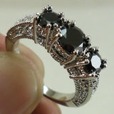 Emerald-Green Round CZ Three-Stone Pave Ring