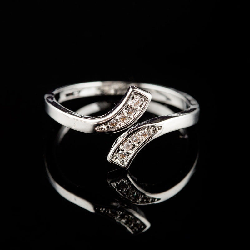 Pave CZ Dainty Bypass Open Ring