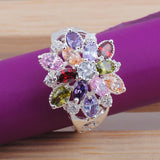 Flower Cluster Multicolor CZ Cocktail Ring