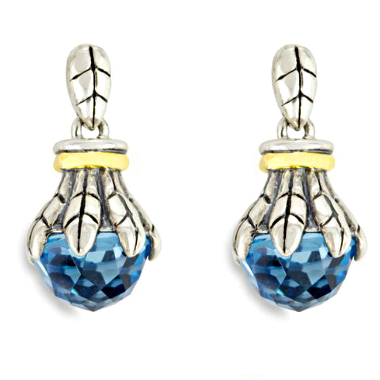 Blue Faceted CZ Leaf Claw Drop Earrings