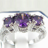 Emerald-Green Round CZ Three-Stone Pave Ring
