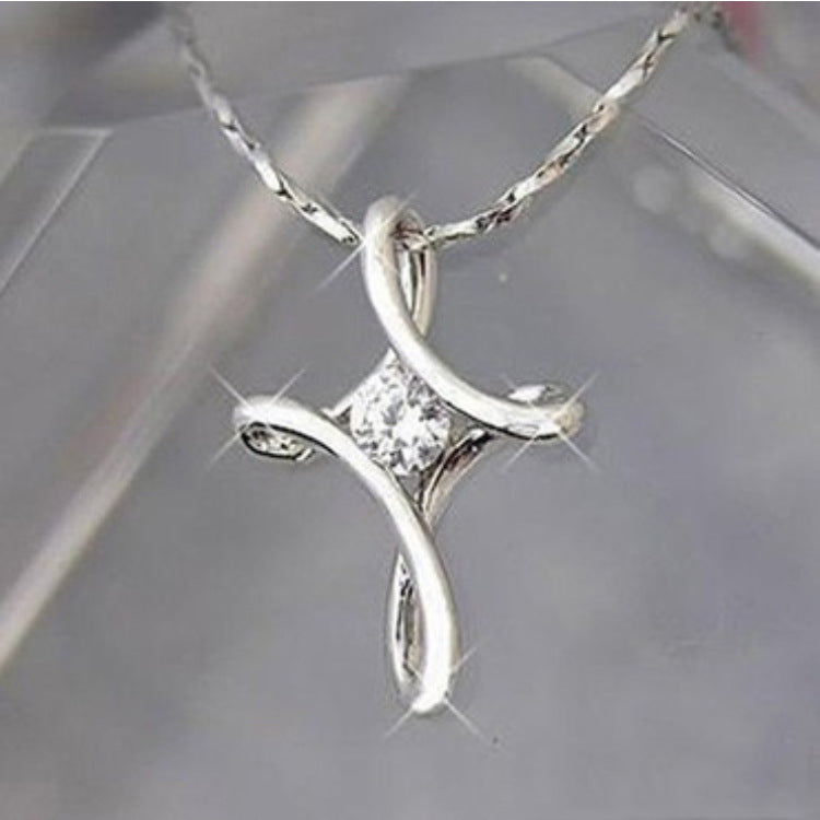 Twisted Cross CZ Solitaire Pendant Necklace