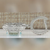 Aqua Oval CZ Double Halo Drop Earrings