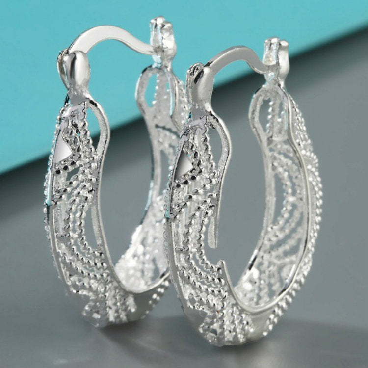 Silver-Tone Filigree Lace Hoop Earrings