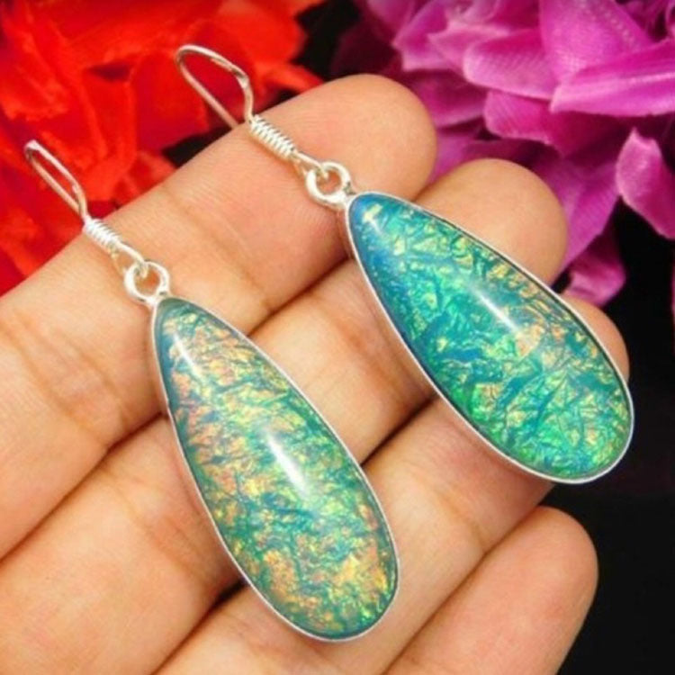 Green Opal-Look Teardrop Drop Earrings