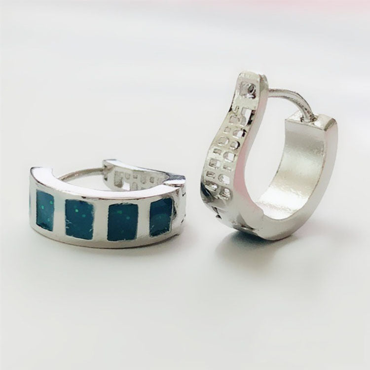 Blue Opal-Look Inlay Huggie Hoop Earrings