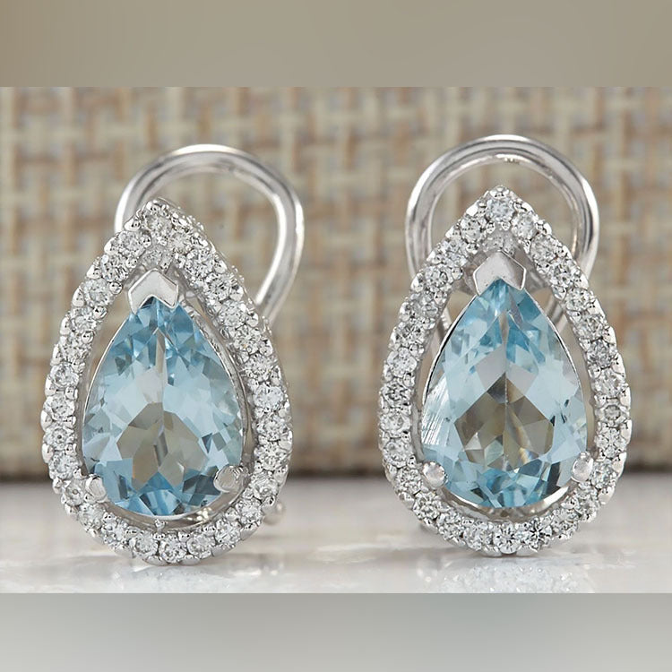 Aqua Teardrop Halo Earrings