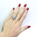 Art Deco Sapphire-Blue Marquise Halo Ring