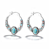 Turquoise-Look Tribal Enamel Hoop Earrings