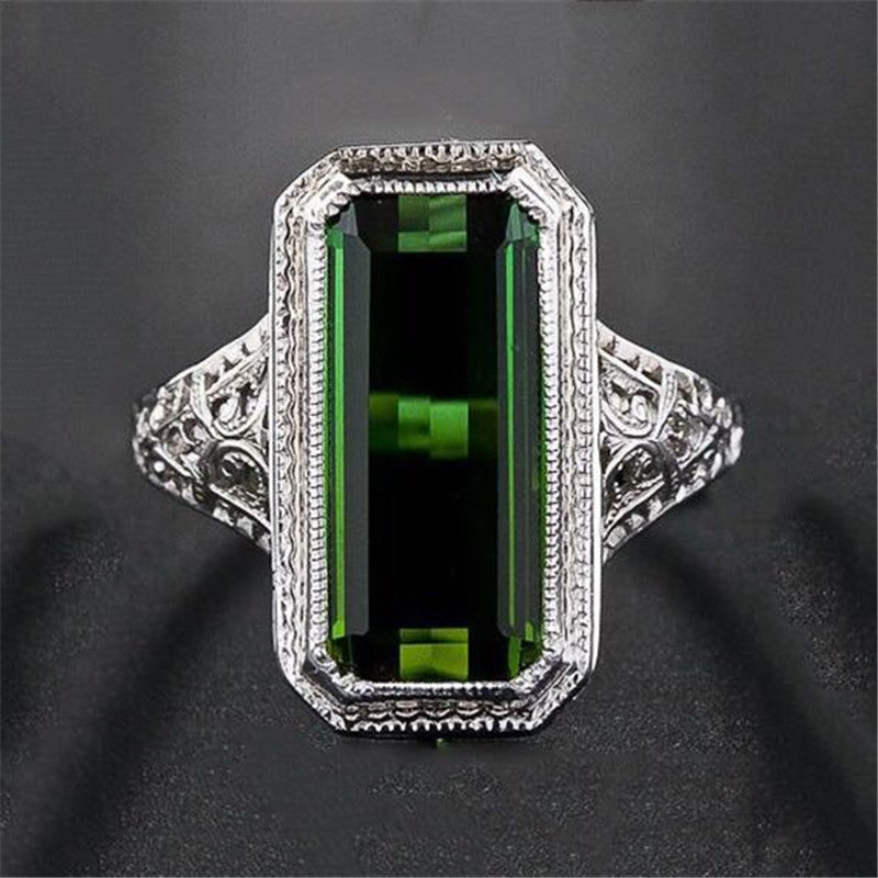 Emerald-Green Elongated Baguette Filigree Ring