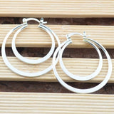 Double Ring Silver-Tone Hoop Earrings