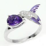 Purple Pear CZ Hummingbird Open Ring