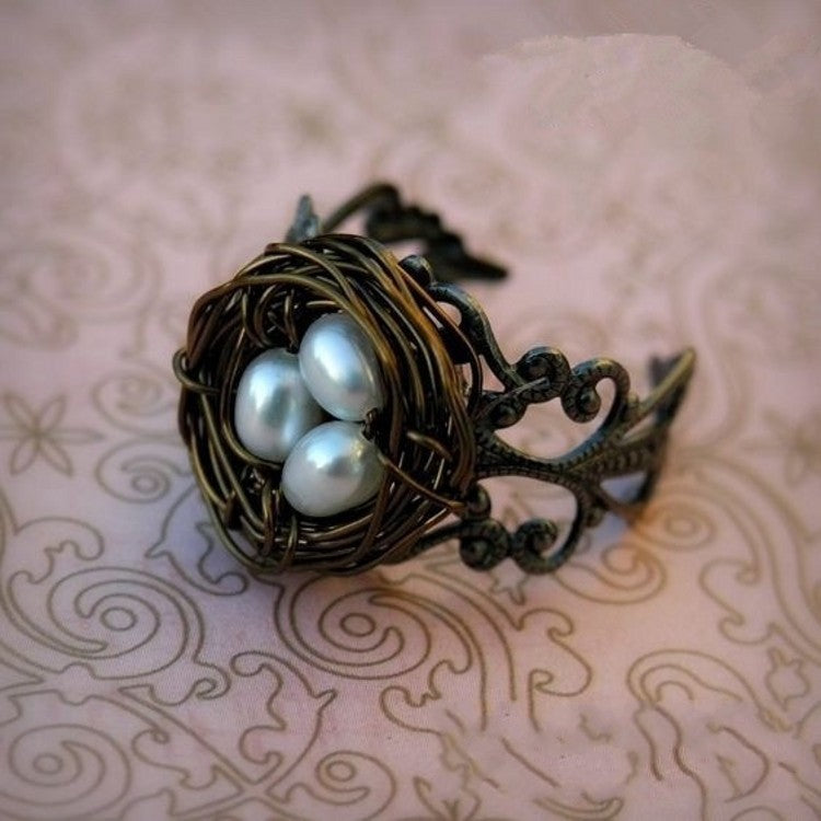 Pearl-Look Bird Nest Filigree Ring