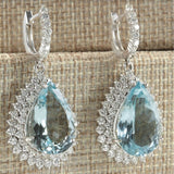 Aqua Pear CZ Halo Pave Drop Earrings