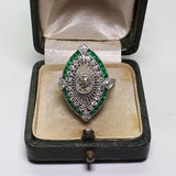 Art Deco Navette Emerald-Look Ring