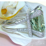 Mint-Green Cushion CZ Pave Cathedral Ring