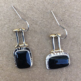 Black Square Stone Bead Drop Earrings