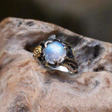Moonstone-Look Round Rose Branch Ring
