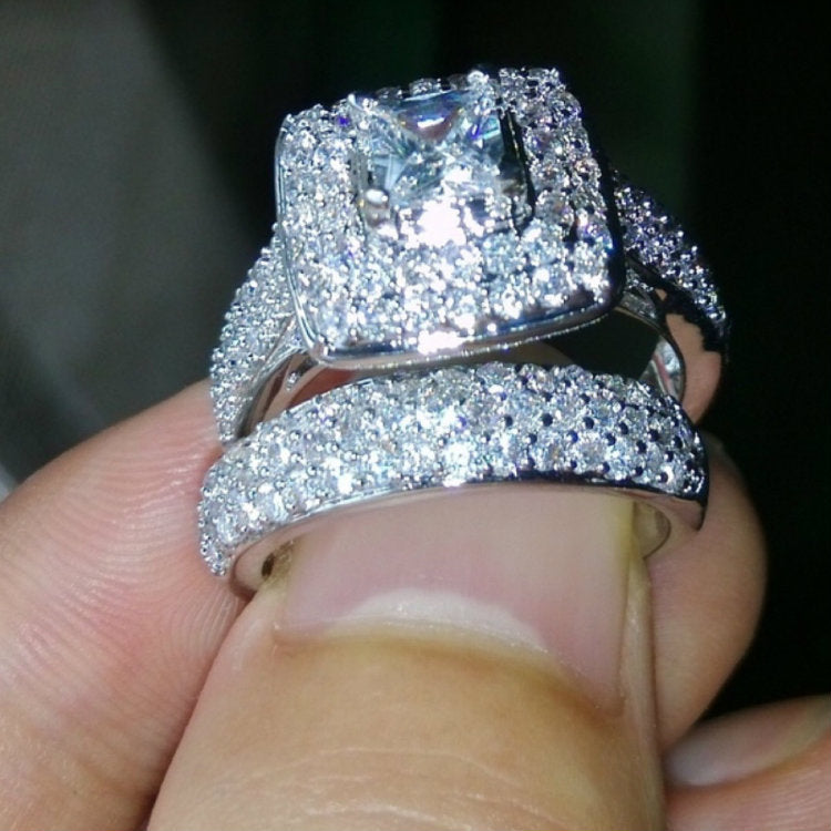 Princess-Cut CZ Halo Double Pave Ring