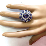 Purple Oval Pear CZ Starburst Halo Ring