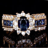 Sapphire-Blue Oval Channel Baguette Gold Ring