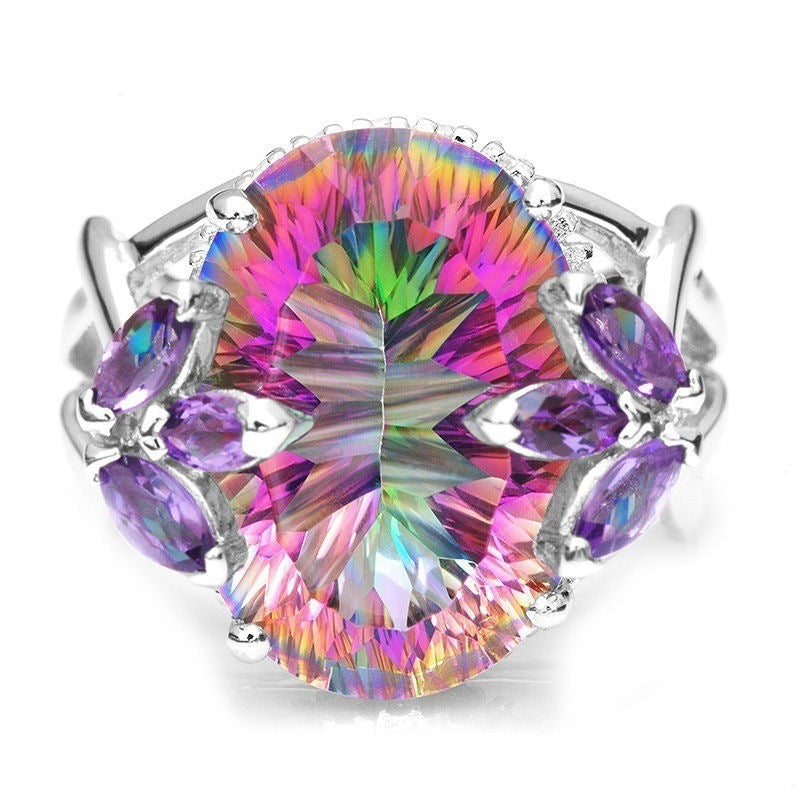 Rainbow Oval CZ Marquise Cluster Cocktail Ring