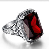 Garnet-Red Emerald-Cut Filigree Ring