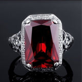 Garnet-Red Emerald-Cut Filigree Ring
