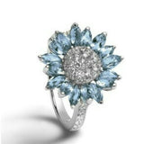 Aqua Marquise CZ Sunflower Ring