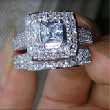 Princess-Cut CZ Halo Double Pave Ring