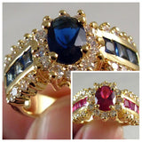 Sapphire-Blue Oval Channel Baguette Gold Ring