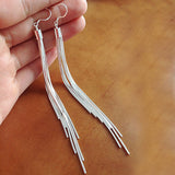 Long Silver-Tone Chain Tassel Earrings