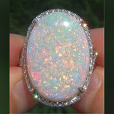 Large Oval Opal-Look Pave Halo Ring
