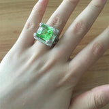 Mint-Green Cushion CZ Pave Cathedral Ring