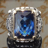 Sapphire-Blue Rectangle Engraved Signet Ring