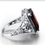 Garnet-Red Emerald-Cut Filigree Ring