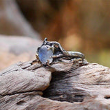 Moonstone-Look Round Rose Branch Ring