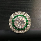 Yellow Round CZ Green Halo Target Ring