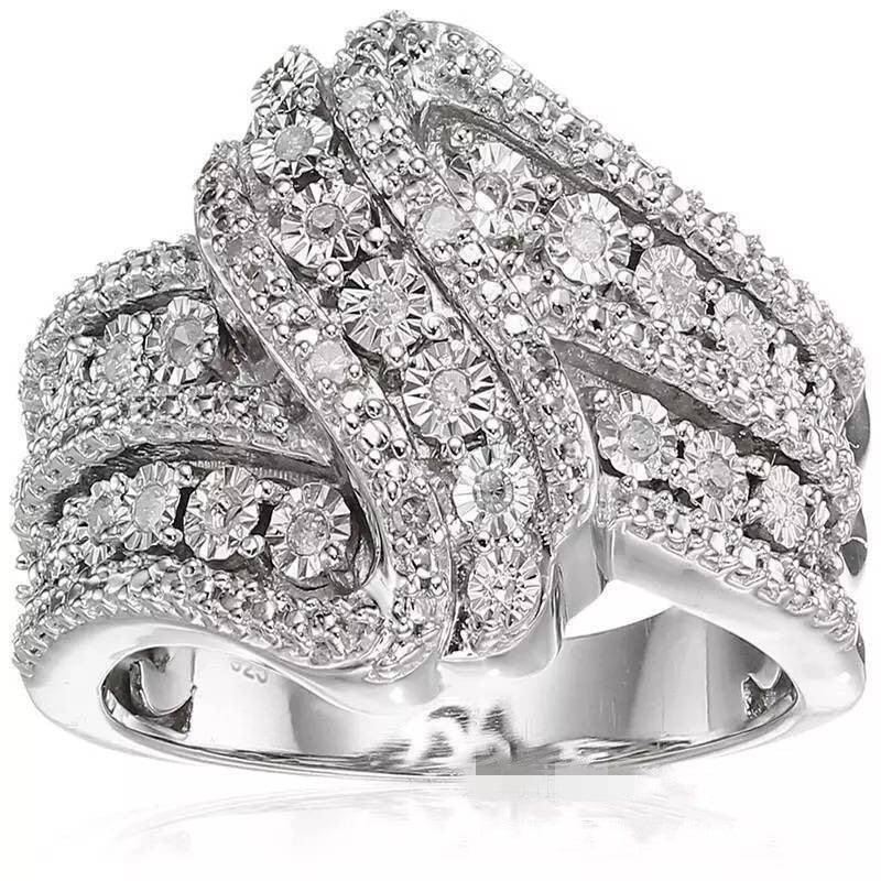 Pave CZ Crossover Wave Wide Ring